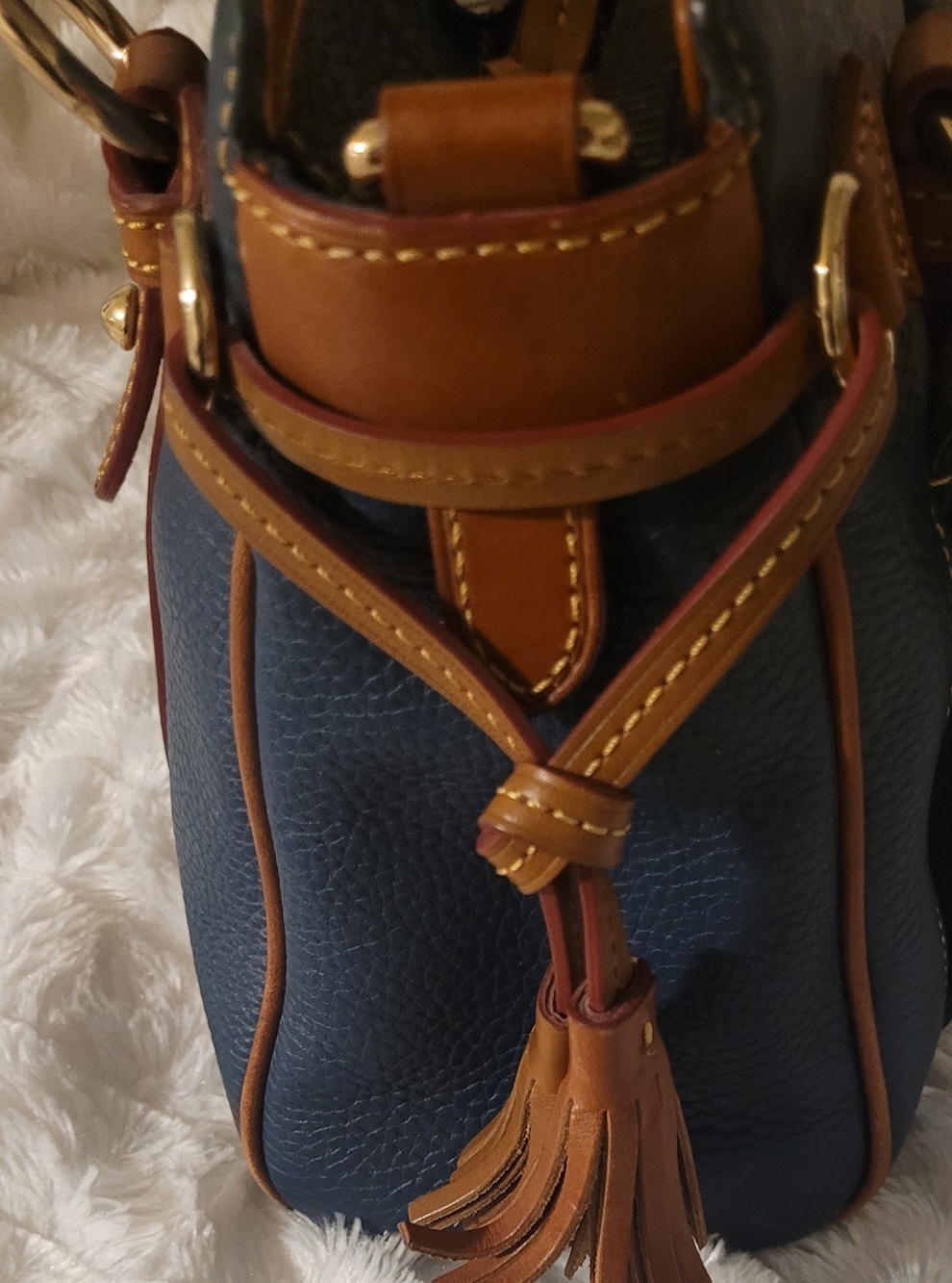 LOW START Dooney & Bourke Pebble Grain Satchel Dark Teal & Tan EUC - Picture 6 of 16